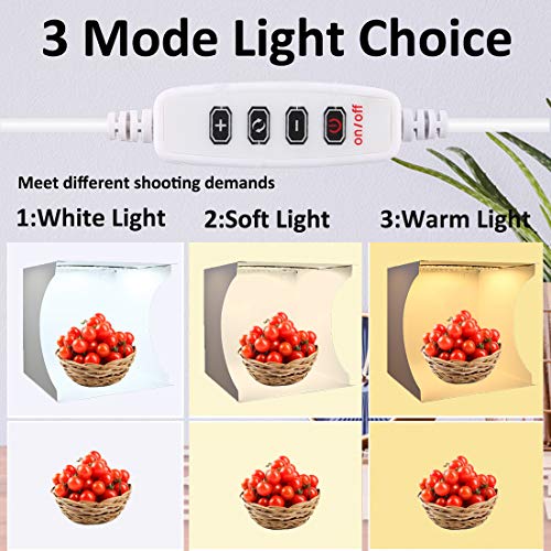 Photo Studio Light Box Kit, 12inch x 12inch Photography Adjustable Light Box with 80pcs SMD LED Beads, Portable Photo Shooting Tent with White Light Warm Light and 6 Color Background