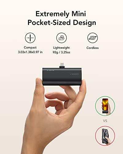 VEGER 2 Packs of 5000mAh Small Portable Chargers for iPhone, Mini Fast Charging 20W PD Power Bank Cordless Portable External Battery Pack for iPhone 13, 12, 11, 8, 7, XS Max, Pro Max, AirPods