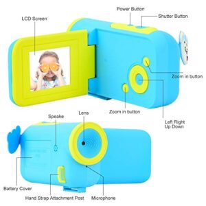 Tgoon Kids HD Camera, Practical DIY Cartoon Stickers 1.77inch HD Screen Child Video Camera for Children Birthday Gift(Blue)