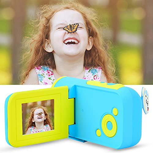 Tgoon Kids HD Camera, Practical DIY Cartoon Stickers 1.77inch HD Screen Child Video Camera for Children Birthday Gift(Blue)