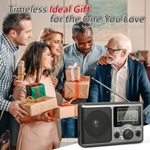 Greadio Portable Shortwave Radio,AM FM Transistor Radio with Best Reception,LCD Display,Time Setting,Battery Operated by 4 D Cell Batteries or AC Power,Big Speaker,Earphone Jack for Gift,Elder,Home