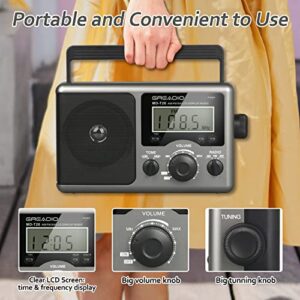 Greadio Portable Shortwave Radio,AM FM Transistor Radio with Best Reception,LCD Display,Time Setting,Battery Operated by 4 D Cell Batteries or AC Power,Big Speaker,Earphone Jack for Gift,Elder,Home