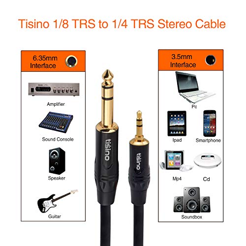 DISINO 1/8 to 1/4 Stereo Cable, Heavy Duty 3.5mm Mini Jack TRS to 6.35mm Jack TRS Audio Interconnect Path Cord Lead - 6.6 feet