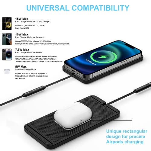 Wireless Charging Pad for Car REESTECQI 15W Wireless Car Charger Pad Type C Qi Wireless Charger Car Non Slip [PD20W Car Charger Incl.] for Airpods iPhone 14/13/12/11 Samsung S22/S21/S20 (30CM Cable)