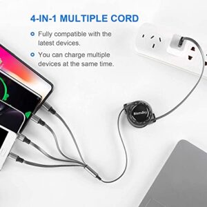 Bismdky Multi USB Retractable Charger Cable, 4 in 1 Multiple Charging Cord Adapter with Type C Micro USB Mini Port Connectors Compatible with Cell Phones Tablets Universal Use Black BIR4IN1 3.3FT