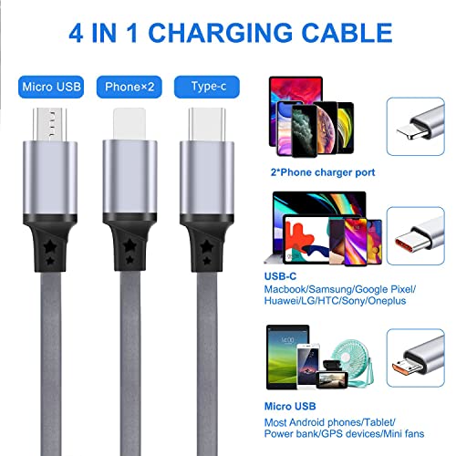 Bismdky Multi USB Retractable Charger Cable, 4 in 1 Multiple Charging Cord Adapter with Type C Micro USB Mini Port Connectors Compatible with Cell Phones Tablets Universal Use Black BIR4IN1 3.3FT