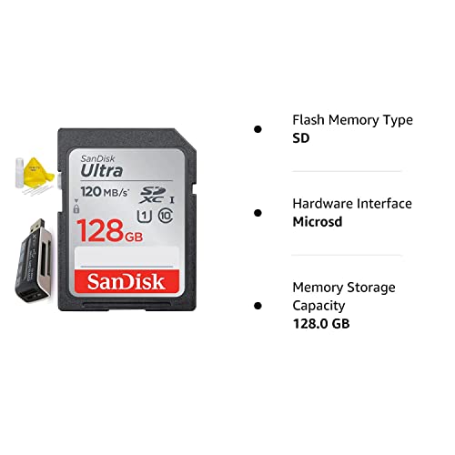 SanDisk 128GB Ultra Class 10 SDXC UHS-I SD Memory Card for Canon EOS Rebel T8i T7i T7 T6i T6S T6 T5i T5 T3i SL2 SL1 EOS 90D 80D 77D 70D EOS 9000D 800D 760D 750D DSLR Camera + Accessories