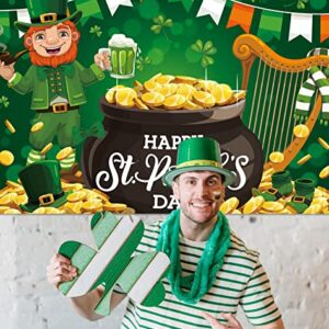 PTFNY Happy St. Patrick's Day Backdrop Banner 71 x 45 Inch Lucky Party Decoration Green Shamrocks Banner Decoration for St Patricks Day Party Background Decoration Photo Booth Props