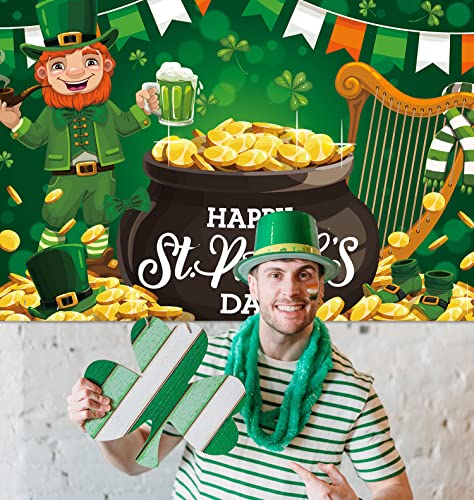 PTFNY Happy St. Patrick's Day Backdrop Banner 71 x 45 Inch Lucky Party Decoration Green Shamrocks Banner Decoration for St Patricks Day Party Background Decoration Photo Booth Props