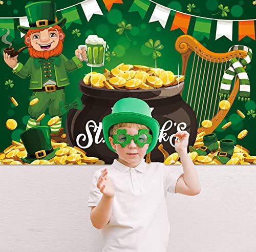 PTFNY Happy St. Patrick's Day Backdrop Banner 71 x 45 Inch Lucky Party Decoration Green Shamrocks Banner Decoration for St Patricks Day Party Background Decoration Photo Booth Props