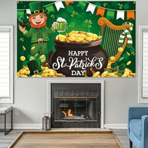 PTFNY Happy St. Patrick's Day Backdrop Banner 71 x 45 Inch Lucky Party Decoration Green Shamrocks Banner Decoration for St Patricks Day Party Background Decoration Photo Booth Props