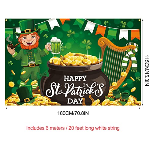 PTFNY Happy St. Patrick's Day Backdrop Banner 71 x 45 Inch Lucky Party Decoration Green Shamrocks Banner Decoration for St Patricks Day Party Background Decoration Photo Booth Props