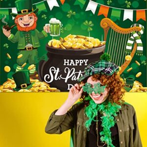 PTFNY Happy St. Patrick's Day Backdrop Banner 71 x 45 Inch Lucky Party Decoration Green Shamrocks Banner Decoration for St Patricks Day Party Background Decoration Photo Booth Props