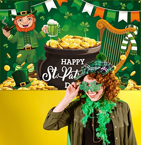 PTFNY Happy St. Patrick's Day Backdrop Banner 71 x 45 Inch Lucky Party Decoration Green Shamrocks Banner Decoration for St Patricks Day Party Background Decoration Photo Booth Props