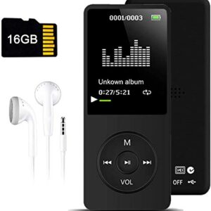 MP3 Player, Music Player with 16GB Micro SD Card, Build-in Speaker/Photo/Video Play/FM Radio/Voice Recorder/E-Book Reader, Supports up to 128GB