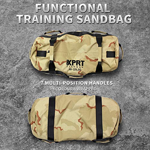 XPRT Fitness Workout Sandbag for Heavy Duty Workout Cross Training 7 Multi-positional Handles - Color Army Green/Black/Camo (Black, Medium)