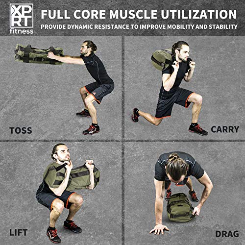 XPRT Fitness Workout Sandbag for Heavy Duty Workout Cross Training 7 Multi-positional Handles - Color Army Green/Black/Camo (Black, Medium)