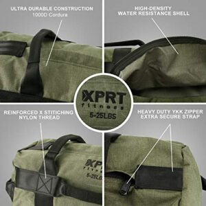 XPRT Fitness Workout Sandbag for Heavy Duty Workout Cross Training 7 Multi-positional Handles - Color Army Green/Black/Camo (Black, Medium)