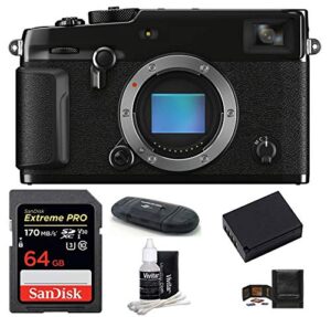 fujifilm x-pro3 mirrorless digital camera body (black) bundle, includes: sandisk 64gb extreme pro sdxc memory card + spare battery + more (6 items)