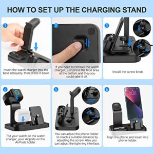 3 in 1 Charging Station for Apple Products, Removable Charging Stand for iPhone Series AirPods Pro/3/2/1, Charging Dock for Apple Watch SE/Ultra/8/7/6/5/4/3/2/1(with 15W Adapter and Cable)(Black)