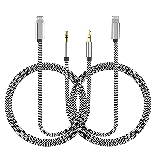 Aux Cord for iPhone, 2 Pack 3.3ft [Apple MFi Certified] Lightning to 3.5mm Aux Audio Adapter Cable Compatible with iPhone 14 13 12 11 XS XR X 8 7 6 for Car Home Stereo Headphone Speaker, Silver