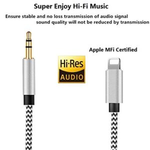 Aux Cord for iPhone, 2 Pack 3.3ft [Apple MFi Certified] Lightning to 3.5mm Aux Audio Adapter Cable Compatible with iPhone 14 13 12 11 XS XR X 8 7 6 for Car Home Stereo Headphone Speaker, Silver