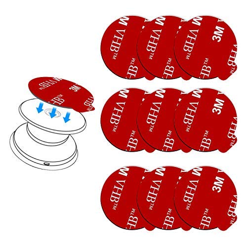 pop-tech 9 Pack Sticky Adhesive Replacement for Socket Mount Base, VHB 3M Sticker Pads for Phone Collapsible Grip & Stand Back - 9pcs 35mm Double Sided Tapes & 4pcs Alcohol Prep Pads