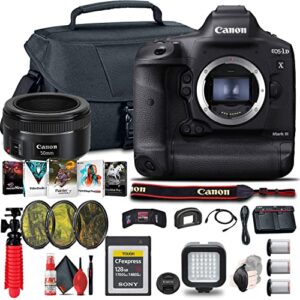 canon eos-1d x mark iii dslr camera (body only) (3829c002) + canon ef 50mm lens + 128gb cfexpress card + 2 x lp-e19 battery + case + filter kit + corel photo software + led light + more (renewed)