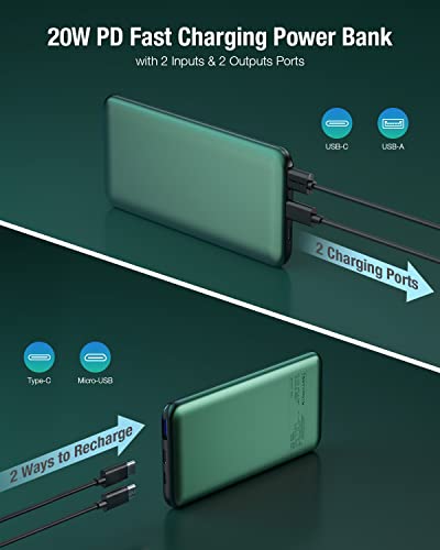 EnergyCell Portable Charger,20W PD&QC 3.0 10000mAh Slimmest Fast Charging Power Bank with USB C Input/Output Battery Pack Compatible with iPhone 12/X/XR Samsung S20/S10 and More