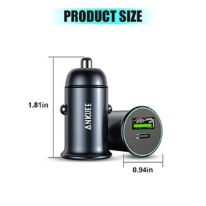 ANKUEE USB-C Car Charger Adapter, Dual Ports Fast Charging PD 60W + QC3.0 30W Mini All-Metal Cigarette Lighter USB Charger Universal for iPhone13/Pro Max/12/XS Max/11 Pro, Samsung, Car Accessories