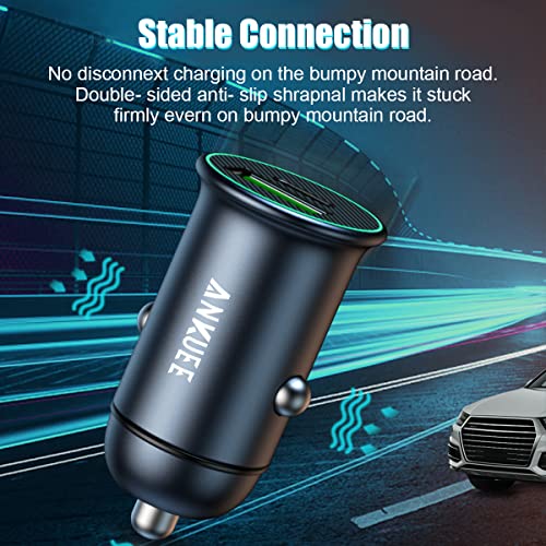 ANKUEE USB-C Car Charger Adapter, Dual Ports Fast Charging PD 60W + QC3.0 30W Mini All-Metal Cigarette Lighter USB Charger Universal for iPhone13/Pro Max/12/XS Max/11 Pro, Samsung, Car Accessories