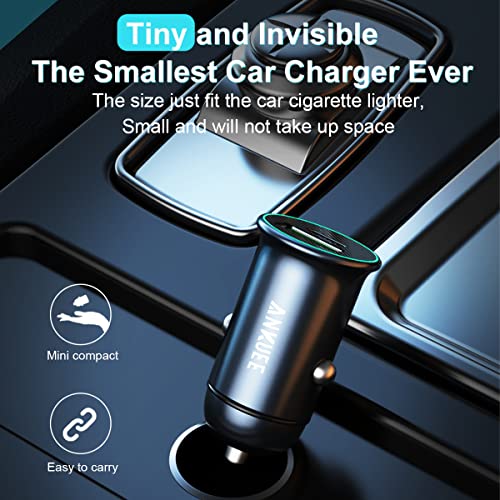 ANKUEE USB-C Car Charger Adapter, Dual Ports Fast Charging PD 60W + QC3.0 30W Mini All-Metal Cigarette Lighter USB Charger Universal for iPhone13/Pro Max/12/XS Max/11 Pro, Samsung, Car Accessories