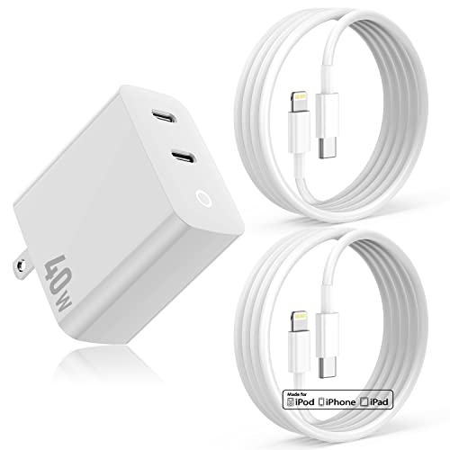 iPhone 14 13 12 Fast Charger [Apple MFi Certified],40W Dual Port USB C Charger Block with 10 Ft Type C to Lightning Charging Cable for iPhone 11 pro max/11 pro/11/XS Max/XS/XR/X/8 Plus/8,iPad Mini