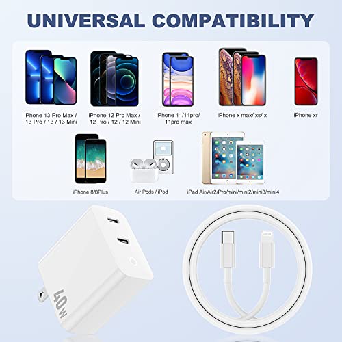 iPhone 14 13 12 Fast Charger [Apple MFi Certified],40W Dual Port USB C Charger Block with 10 Ft Type C to Lightning Charging Cable for iPhone 11 pro max/11 pro/11/XS Max/XS/XR/X/8 Plus/8,iPad Mini