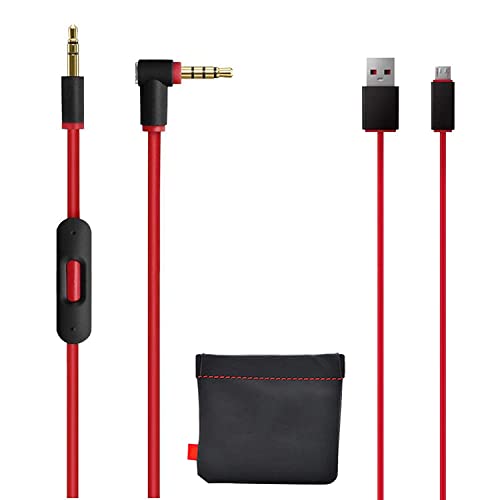 Original Replacement AUX Audio Cable Cord for Beats by Dre Headphones Solo/Studio/Pro/Detox/Wireless with MIC Red(Discontinued by Manufacturer)+Replacement Charger Cable for Beats by Dr Dre and Pill