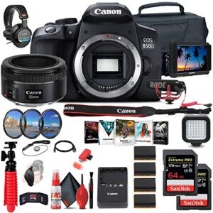 canon eos rebel 850d / t8i dslr camera (body only) + 4k monitor + canon ef 50mm lens + pro mic + pro headphones + 2 x 64gb card + case + filter kit + corel photo software + more (renewed)