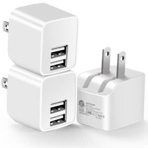 12w usb wall charger with foldable plug, 3-pack 2.4a dual-port power adapter mini charging block cube compatible ipad, iphone 12 11 pro max xr/xs/x 8/7/6/6s plus, samsung, moto, htc＆ more(etl listed)