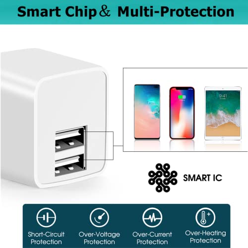 12W USB Wall Charger with Foldable Plug, 3-Pack 2.4A Dual-Port Power Adapter Mini Charging Block Cube Compatible iPad, iPhone 12 11 Pro Max XR/XS/X 8/7/6/6s Plus, Samsung, Moto, HTC＆ More(ETL Listed)