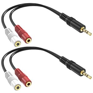 3.5mm stereo to dual mono cable, 2 pack 6inch 1/8″ trs male to 2 ts mono female adapter gold-plated connector audio y splitter cord for headphone, speaker