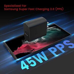 S23 S22 Ultra Charger, 45W USB-C Super Fast Charger Type C PPS/PD Wall Charging Block for Samsung Galaxy S23 Ultra/S23+/S22 Ultra/S22 Plus/S22/S21/S20 Ultra/Note 10+, Galaxy Tab 8(6.6ft Cable, Black)