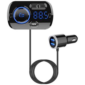 bluetooth fm transmitter for car, wireless radio adapter car music player car receiver with bluetooth fm frequency support hands free call,car charger dual usb port,tf card/aux