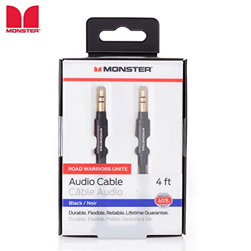 Monster Mobile® Audio Cable 3.5mm Male to Male Stereo Audio Cable-4 feet Black/Dull Black