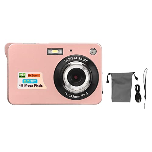 4K Digital Camera with 2.7in LCD Display, 48MP 8X Zoom Digital Camera, Anti Shake Vlogging Camera for Photography Continuous Shooting, with Fill Light (Pink)