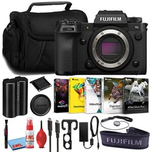 fujifilm x-h2s mirrorless digital camera (body only) (black, 16756924) bundle with corel photo editing software + large camera bag + lens cap keeper + deluxe camera cleaning kit + more