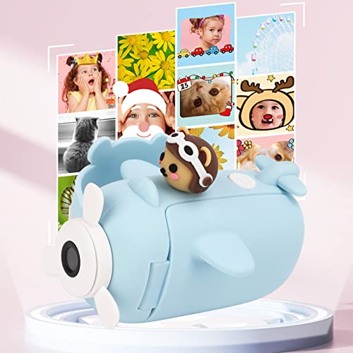 Jeanoko Kids Video Camera, Handheld Cartoon Bear Blue 1080P HD Kids DV Camera for Home