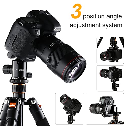 K&F Concept 64''/162cm DSLR Tripod,Lightweight and Compact Aluminum Camera Tripod with 360 Panorama Ball Head Quick Release Plate for Travel and Work B234A1+BH-28 (Orange)