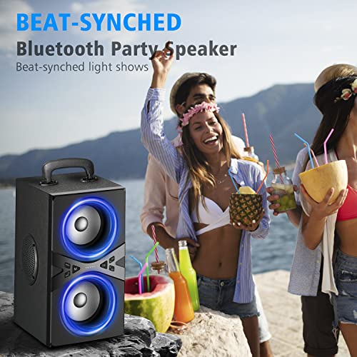 YIER Bluetooth Speakers, Wireless TWS Portable Bluetooth Speaker with Lights,100dB Loud Bluetooth Speaker with Subwoofer 80W(Peak) Stereo Sound, Bassup Technology,18-Hour Playtime for Outdoor Party