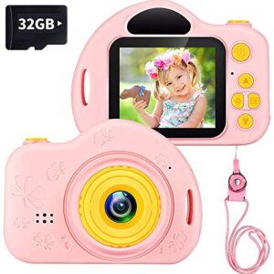 lanhui kids digital camera toy – cute child pink digital camera 1080 ips 2 inch hd mini camera toy selfie camera for kids ideal birthday, holiday, reward gift for girls