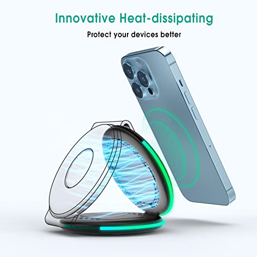 Foldable Wireless Charger 3 in 1 for Travel, Charging Pad for Multiple Apple Devices, Magnetic Charging Station for iPhone 14/13/SE/12/11, iWatch Series, AirPods Pro, 18W Adapter Included