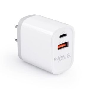 gabba goods 18w usb c wall charger, dual port fast pd+quick charge 3.0 block plug compatible with iphone 13 12 11 pro max se/xr/x ipad,usb c power adapter for iphone 13/12 13 pro max 13 mini 18 watts